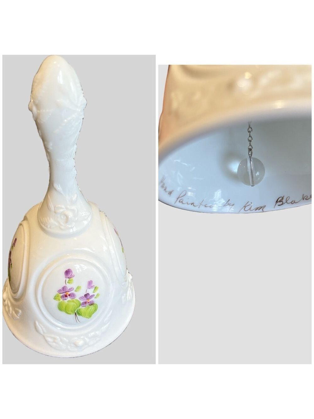 Fenton Vintage Milk Glass Bell Violets in the Snow